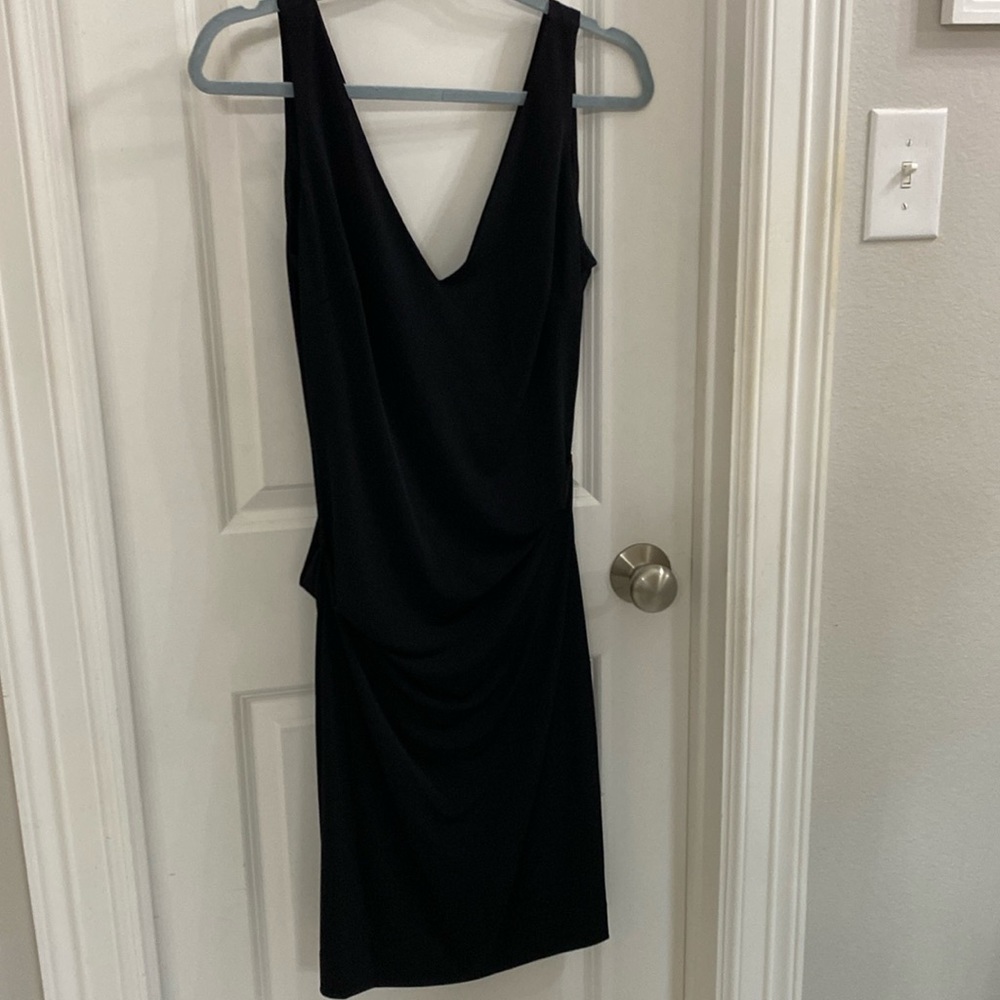 Nicole Miller ruched little black dress. V neck.